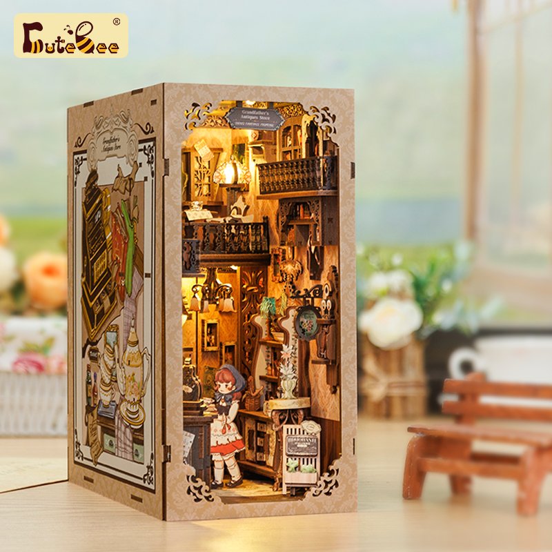 Cutebee DIY Crafts 3D Wooden Puzzle Touch Sensor on Led Light Night Light Grandfather's Antiques Store Book Nook Kit