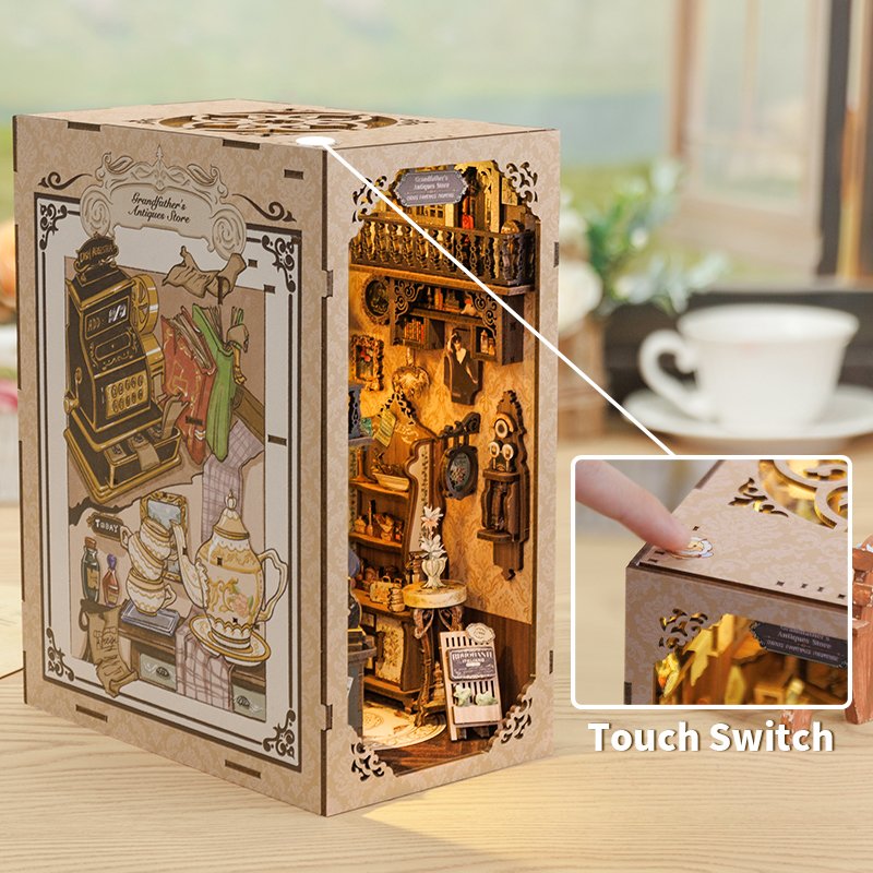 Cutebee DIY Crafts 3D Wooden Puzzle Touch Sensor on Led Light Night Light Grandfather's Antiques Store Book Nook Kit