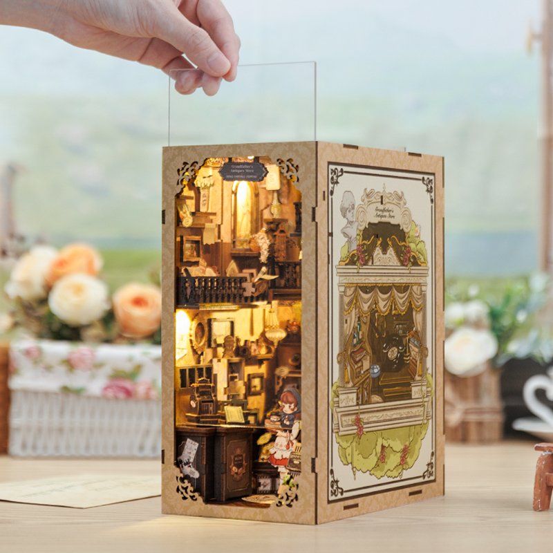 Cutebee DIY Crafts 3D Wooden Puzzle Touch Sensor on Led Light Night Light Grandfather's Antiques Store Book Nook Kit