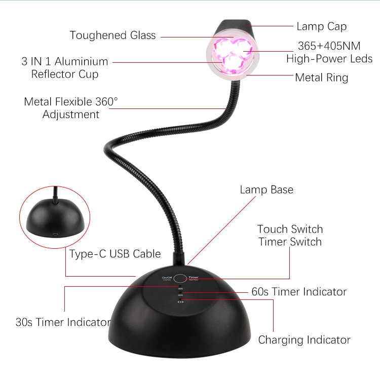 Professional Rechargeable Mini UV LED Nail Lamp Portable Desktop and Cordless Flexible Design with Focused Beam for Salon Use