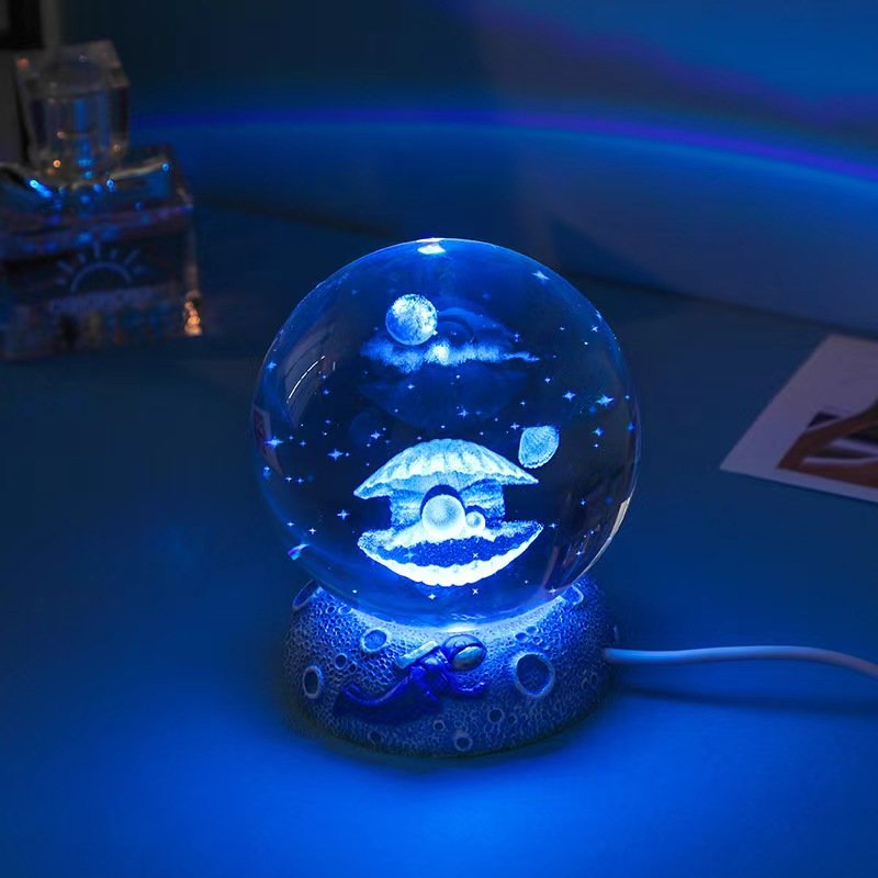 Wholesale Custom 3D Art Luminous Crystal Ball Solar System LED Night Lights Wooden Base Book Decor for Home Desktop Decorations