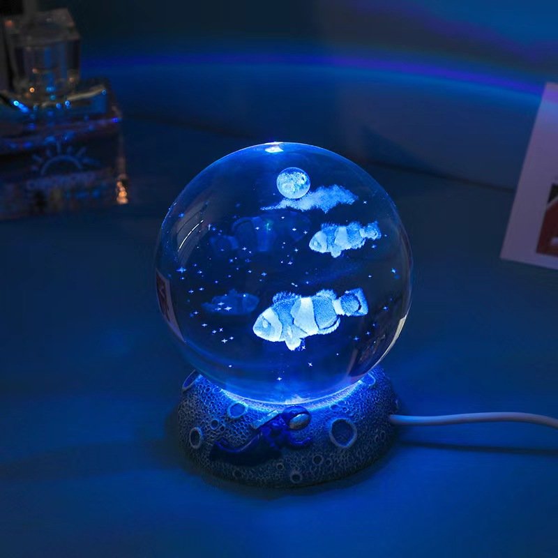 Wholesale Custom 3D Art Luminous Crystal Ball Solar System LED Night Lights Wooden Base Book Decor for Home Desktop Decorations