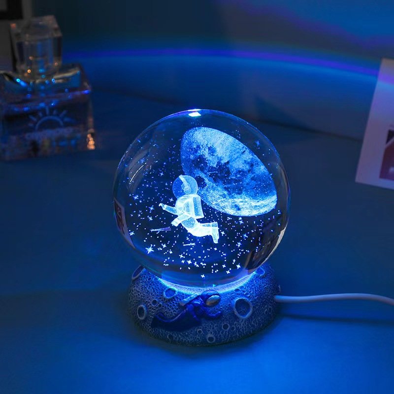 Wholesale Custom 3D Art Luminous Crystal Ball Solar System LED Night Lights Wooden Base Book Decor for Home Desktop Decorations
