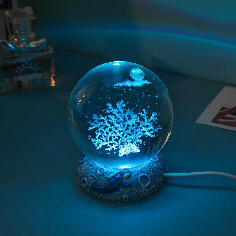 Wholesale Custom 3D Art Luminous Crystal Ball Solar System LED Night Lights Wooden Base Book Decor for Home Desktop Decorations
