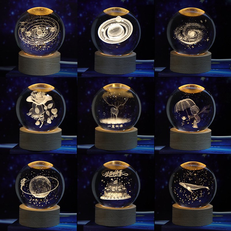 Wholesale Custom Crystal Ball 3D Carved Starry Moon Night Light Decor Glass Ball Table Home Decor For Valentine's Day