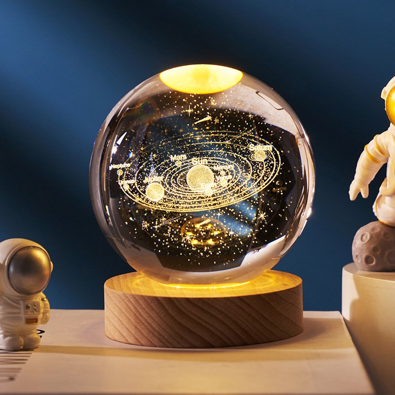 Wholesale Custom Crystal Ball 3D Carved Starry Moon Night Light Decor Glass Ball Table Home Decor For Valentine's Day