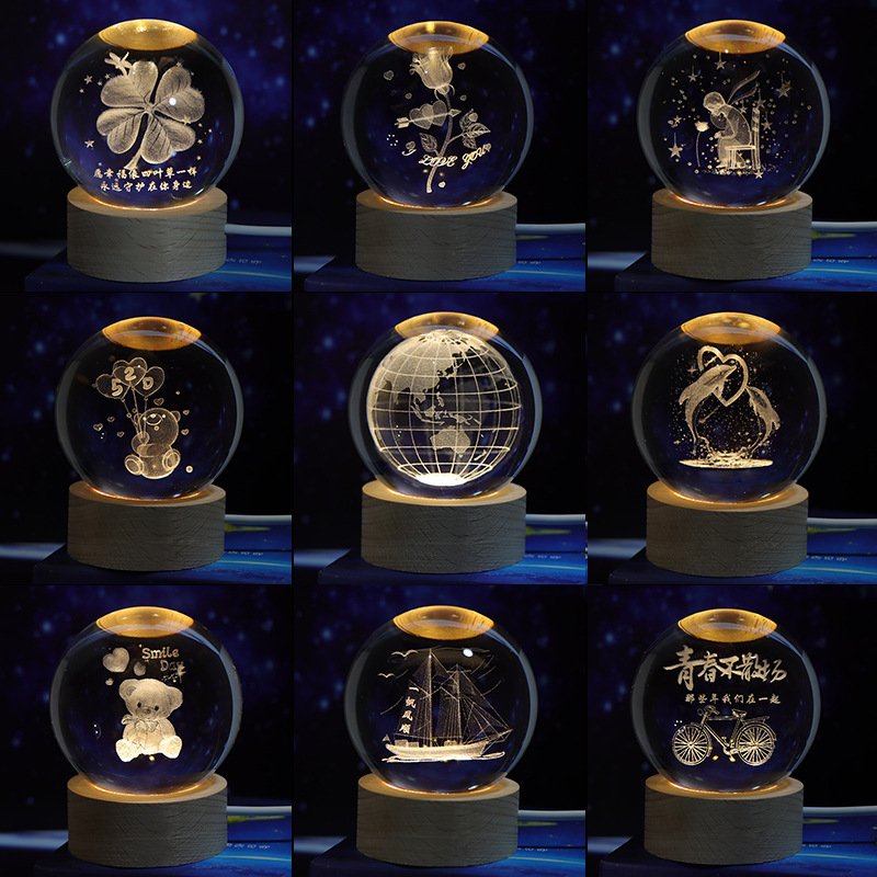 Wholesale Custom Crystal Ball 3D Carved Starry Moon Night Light Decor Glass Ball Table Home Decor For Valentine's Day