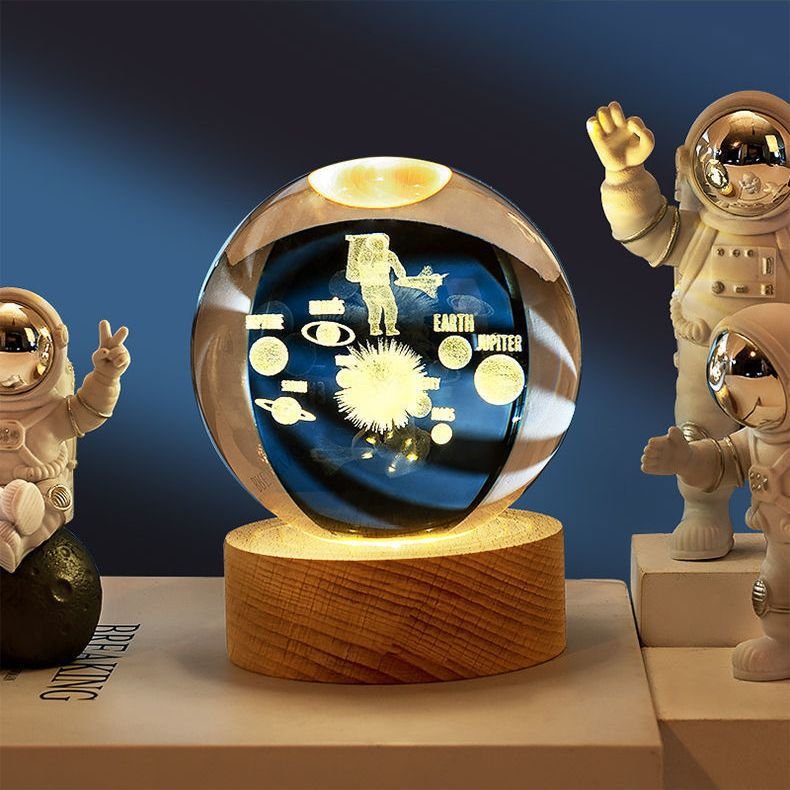 Wholesale Custom Crystal Ball 3D Carved Starry Moon Night Light Decor Glass Ball Table Home Decor For Valentine's Day