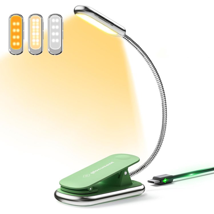 Clearance Price Glocusent Type C USB-C Rechargeable LED Reading Clip On Book Light for Reading in Bed