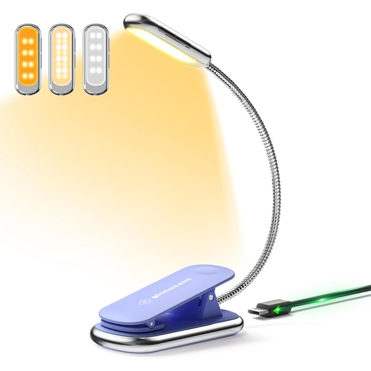 Clearance Price Glocusent Type C USB-C Rechargeable LED Reading Clip On Book Light for Reading in Bed