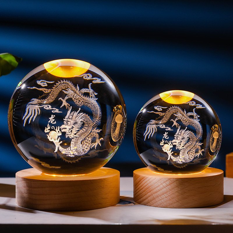 60mm Glass Solar System Sphere 3D Laser Engraved Galaxy Crystal Ball with Wooden LED Light Base for Home Decor and Gifts