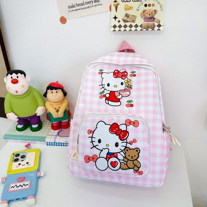 Children's bag cartoon cute kitty children's backpack kindergarten super light large capacity fashion printed plaid book bag
