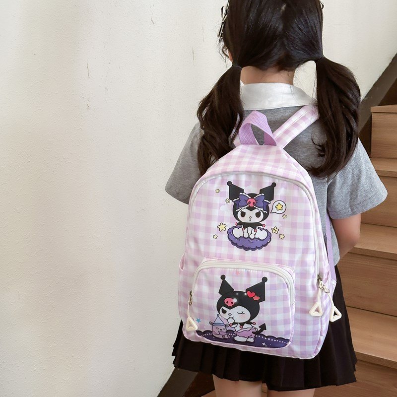 Children's bag cartoon cute kitty children's backpack kindergarten super light large capacity fashion printed plaid book bag