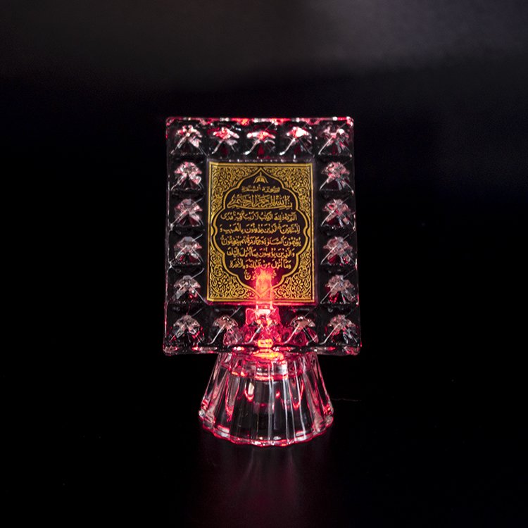 Factory Direct Sale Muslim Crystal Quran Book Decoration Custom logo Islamic gifts Crystal Quran Book With LED light Base