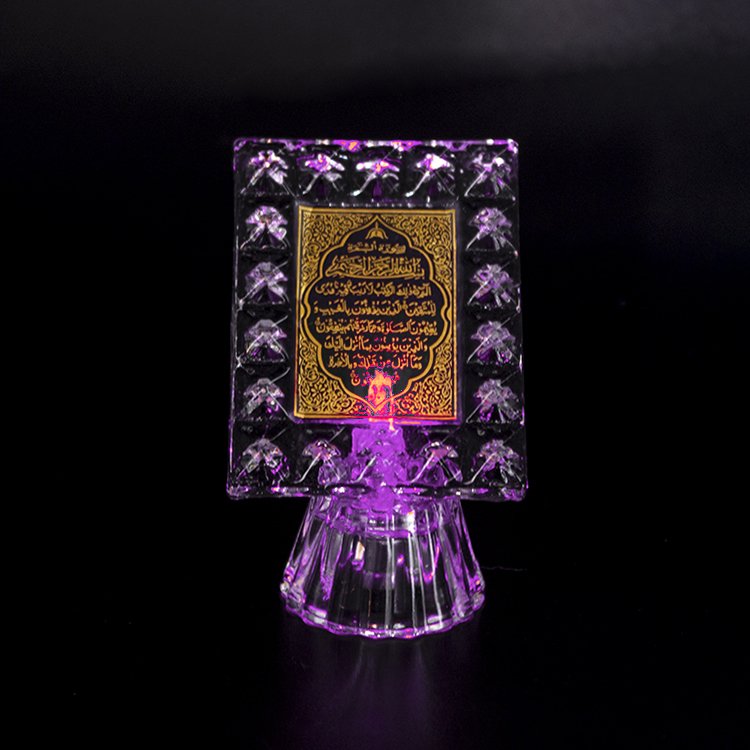 Factory Direct Sale Muslim Crystal Quran Book Decoration Custom logo Islamic gifts Crystal Quran Book With LED light Base