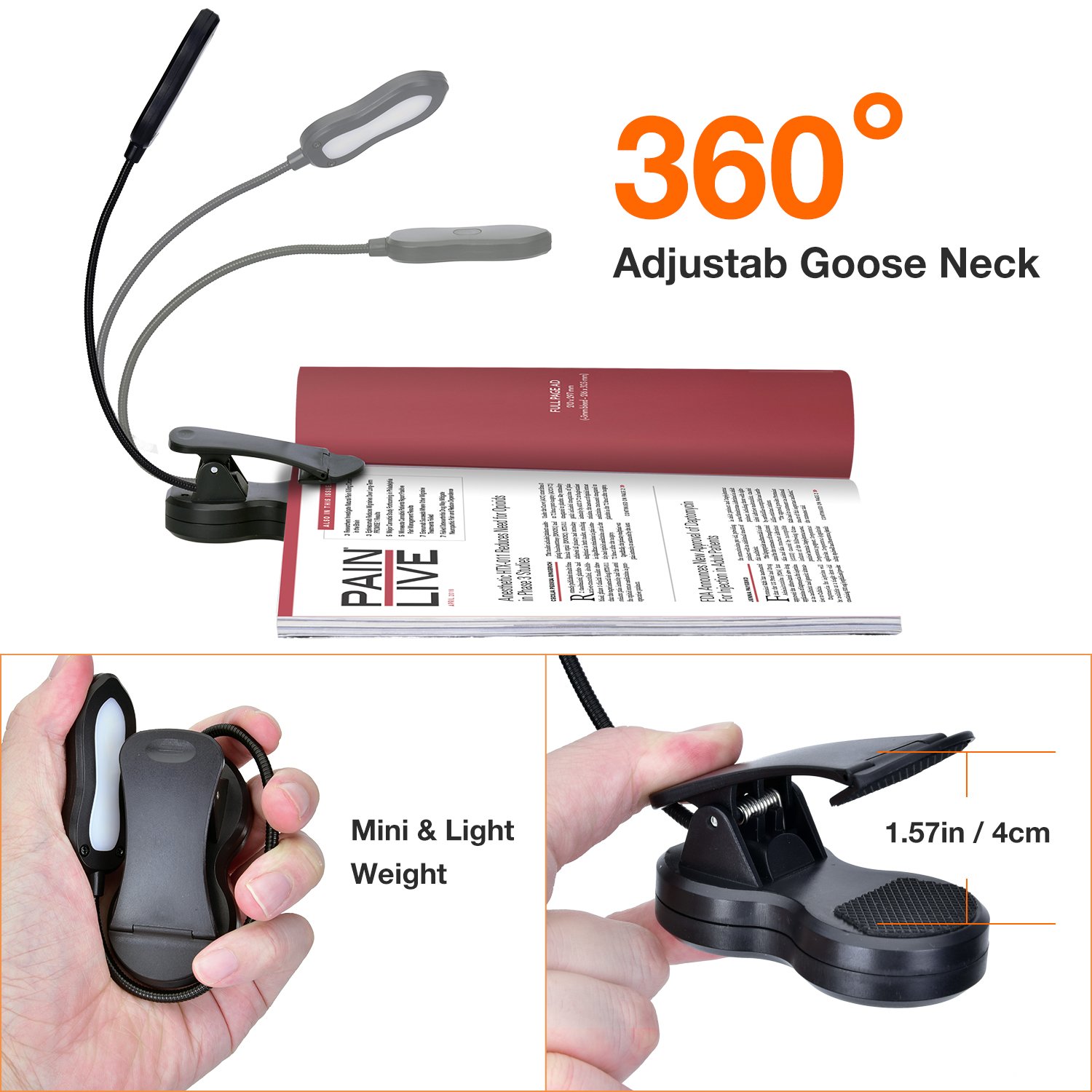 Clip on Book Lamp, Blue Light Blocking, 3 Brightness Eye Care Sleep Aid Lights, Amber Book Light for Kids and Kindle