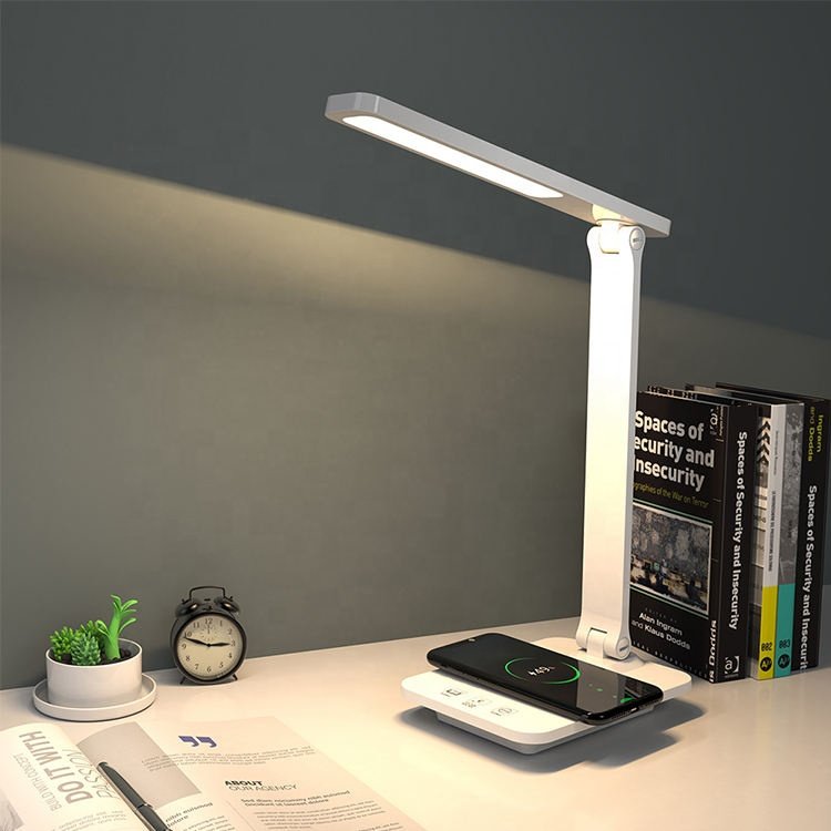 Adjustable USB rechargeable foldable led reading desk light table lamp custom with wireless charging for reading book baseus