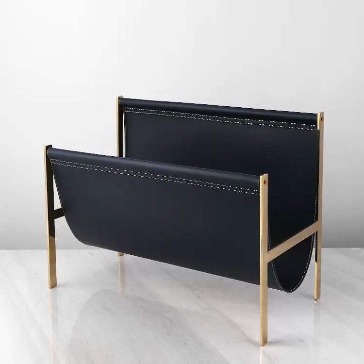 2024 new ornaments Naturalism Light Luxury Living Room Rack Handicraft Leather Magazine Organizer and Book Bracket