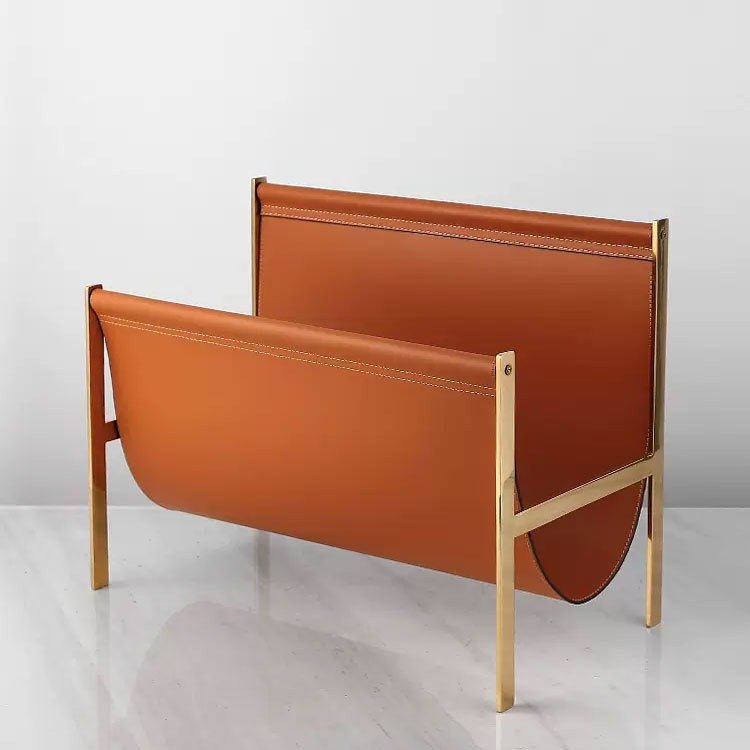 2024 new ornaments Naturalism Light Luxury Living Room Rack Handicraft Leather Magazine Organizer and Book Bracket