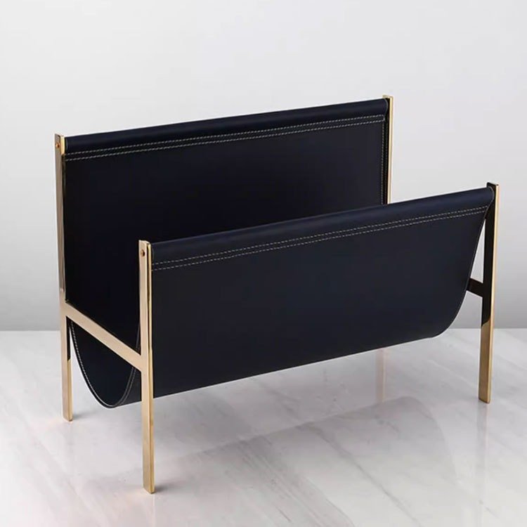 2024 new ornaments Naturalism Light Luxury Living Room Rack Handicraft Leather Magazine Organizer and Book Bracket