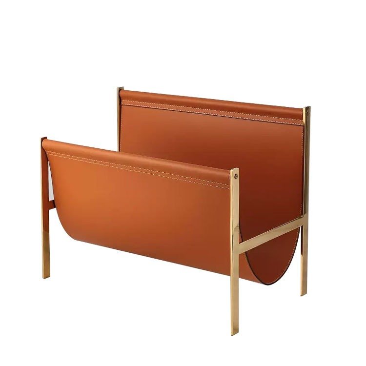 2024 new ornaments Naturalism Light Luxury Living Room Rack Handicraft Leather Magazine Organizer and Book Bracket