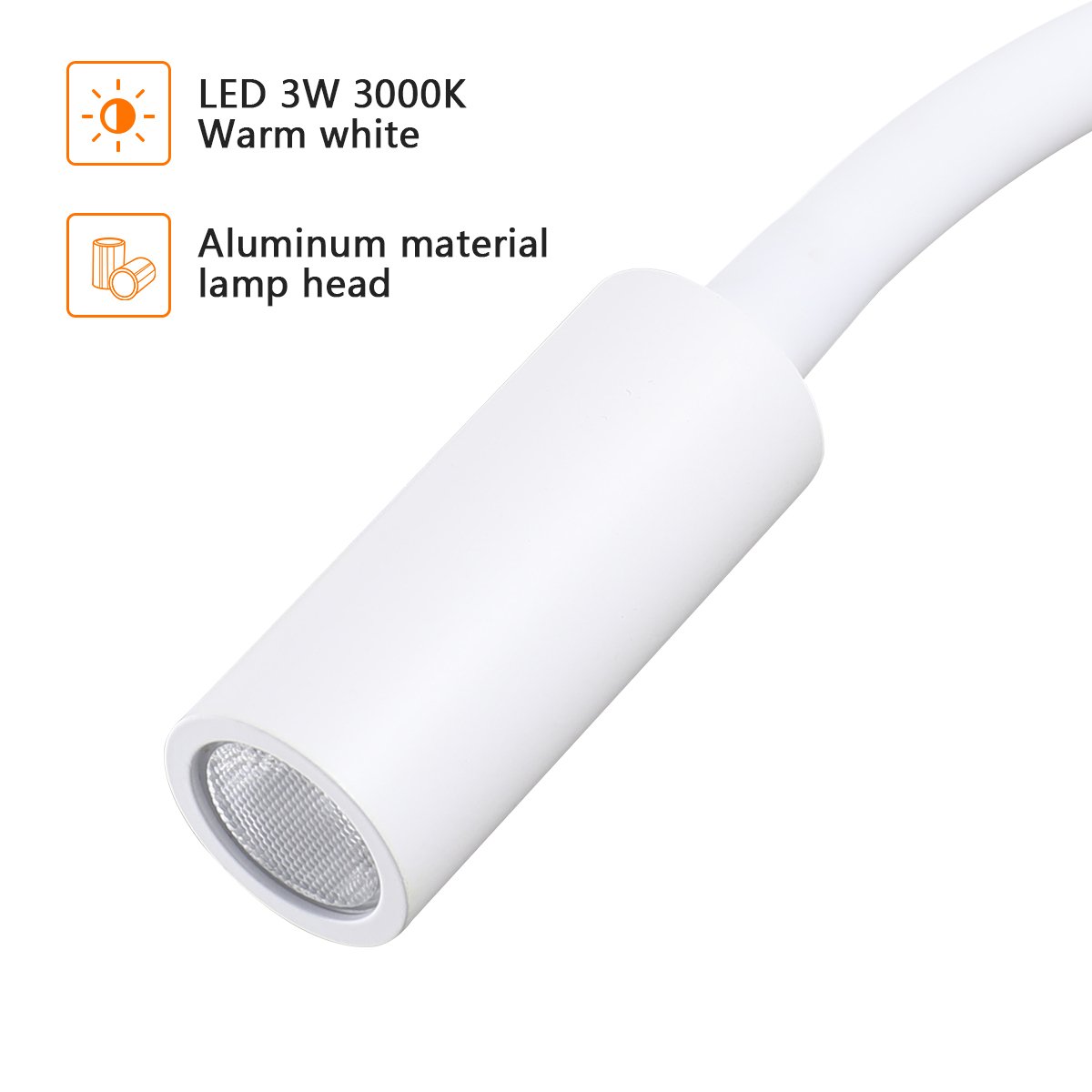 New Wall led lamp with EU/US/UK plug 3W White Flexible Gooseneck bedroom bedside reading lights book light for reading in bed