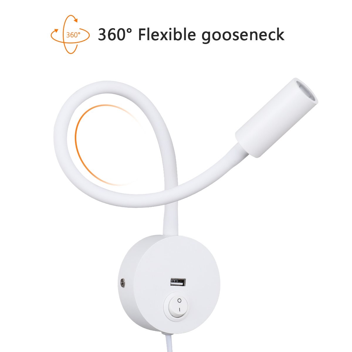 New Wall led lamp with EU/US/UK plug 3W White Flexible Gooseneck bedroom bedside reading lights book light for reading in bed