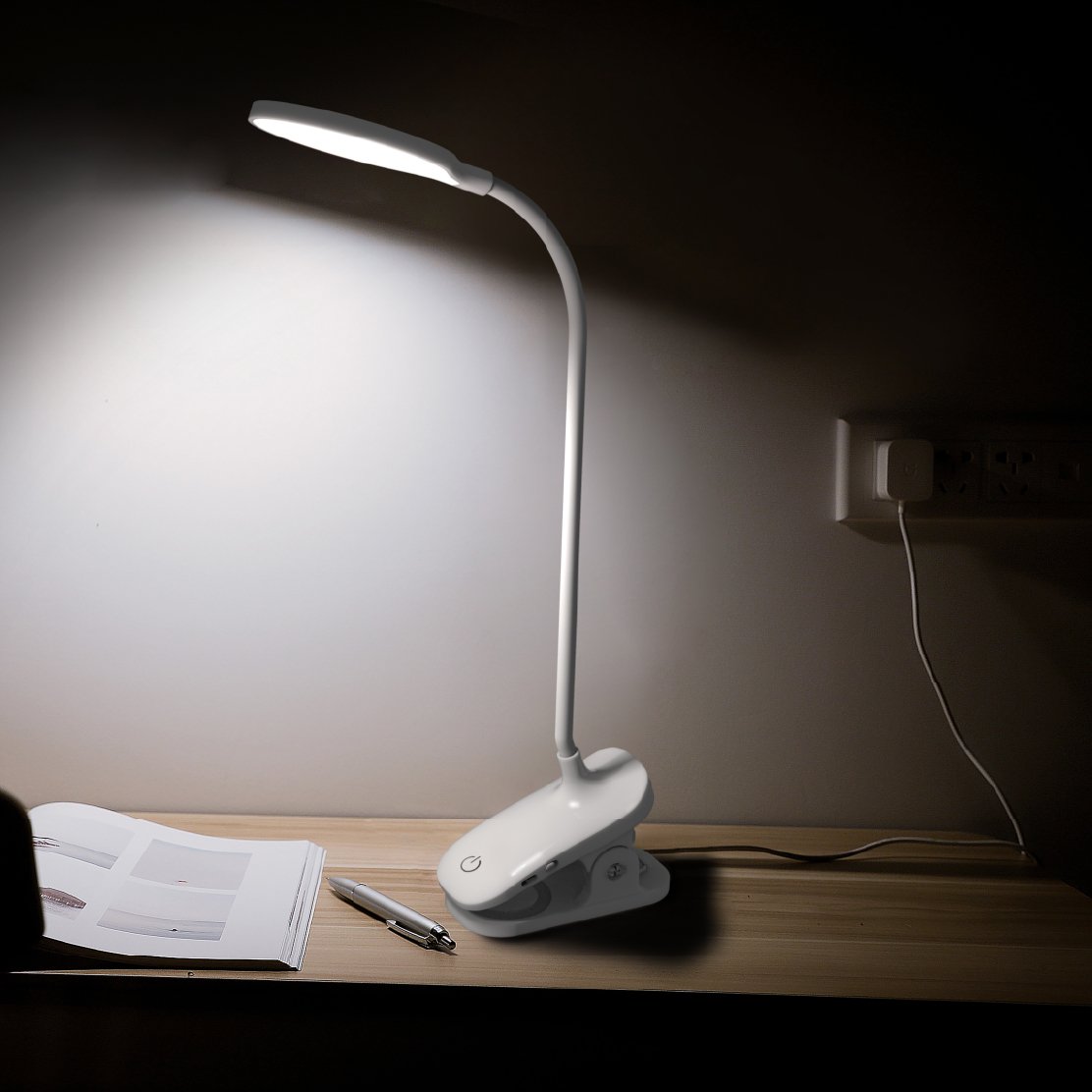 Clip-on and Stand-up Reading Lamp Dimmable LED Night Light USB Charging Portable Flexible Adjustable Study Lamp Battery Plastic