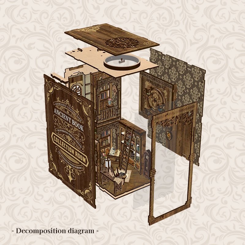 Custom laser cutting miniature library 3d wooden bookend UV printing miniature action book nook