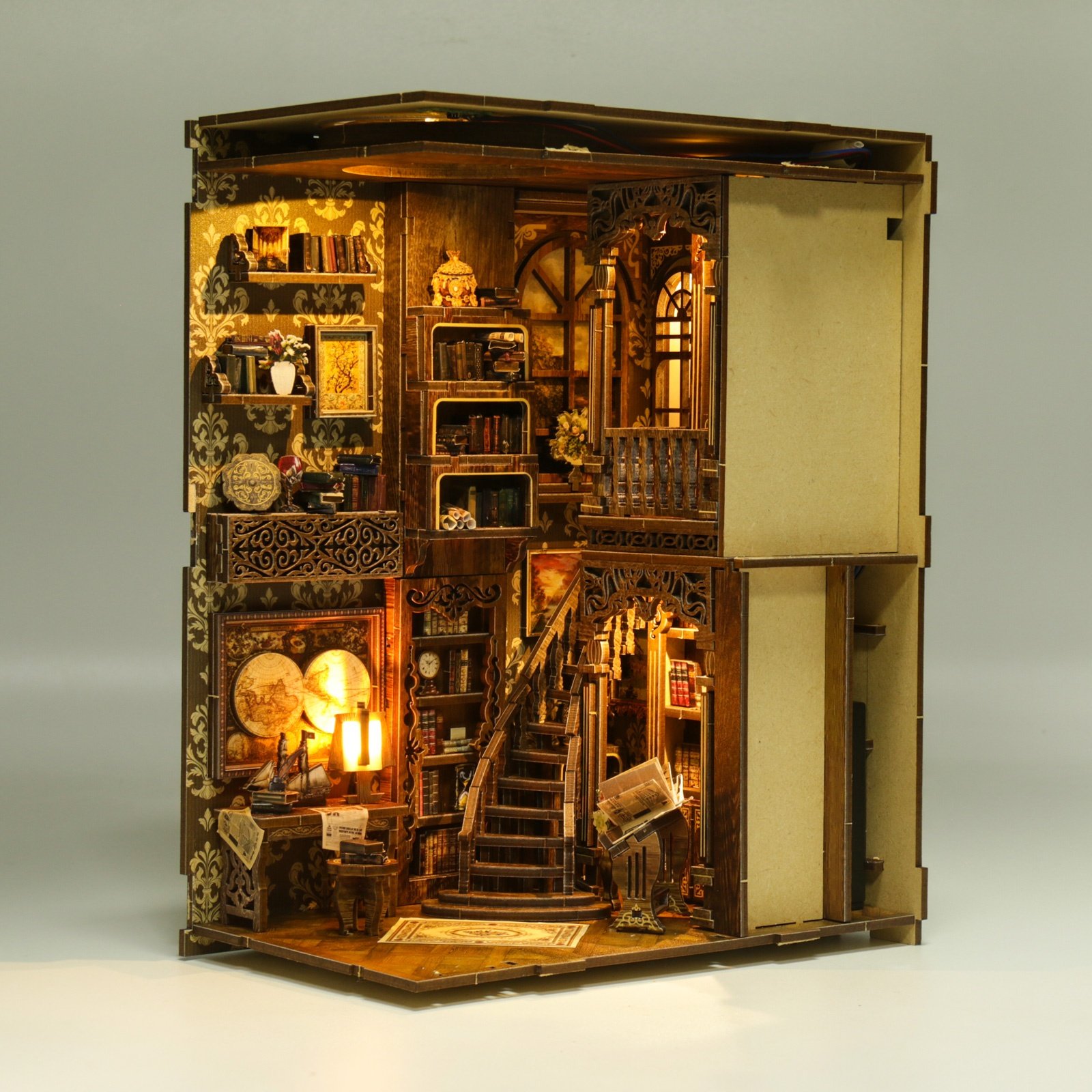 Custom laser cutting miniature library 3d wooden bookend UV printing miniature action book nook