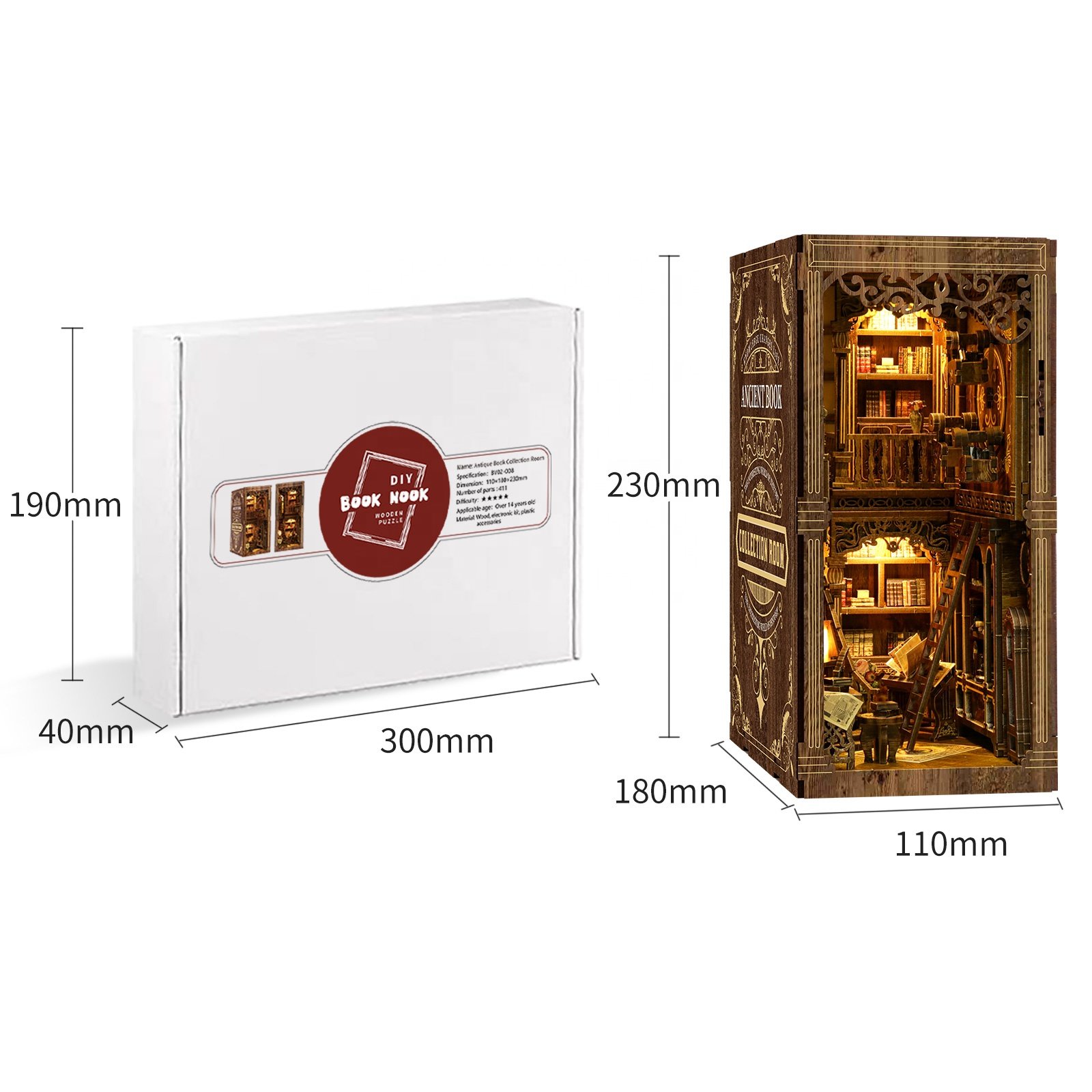 Custom laser cutting miniature library 3d wooden bookend UV printing miniature action book nook