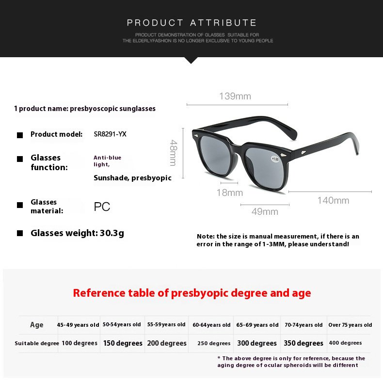 High quality Eyewear Trend Fashion Gafas de sol de Tawny Grey Lens elderly Anti UV Designer Custom Reading Glasses Sunglasses