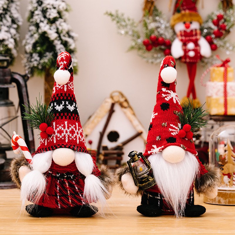 Faceless Light Up Gnomes Plush Figurine Doll Xmas Ornaments Knitted Curved Hat Crutch dwarf vintage Christmas Party Home Decor