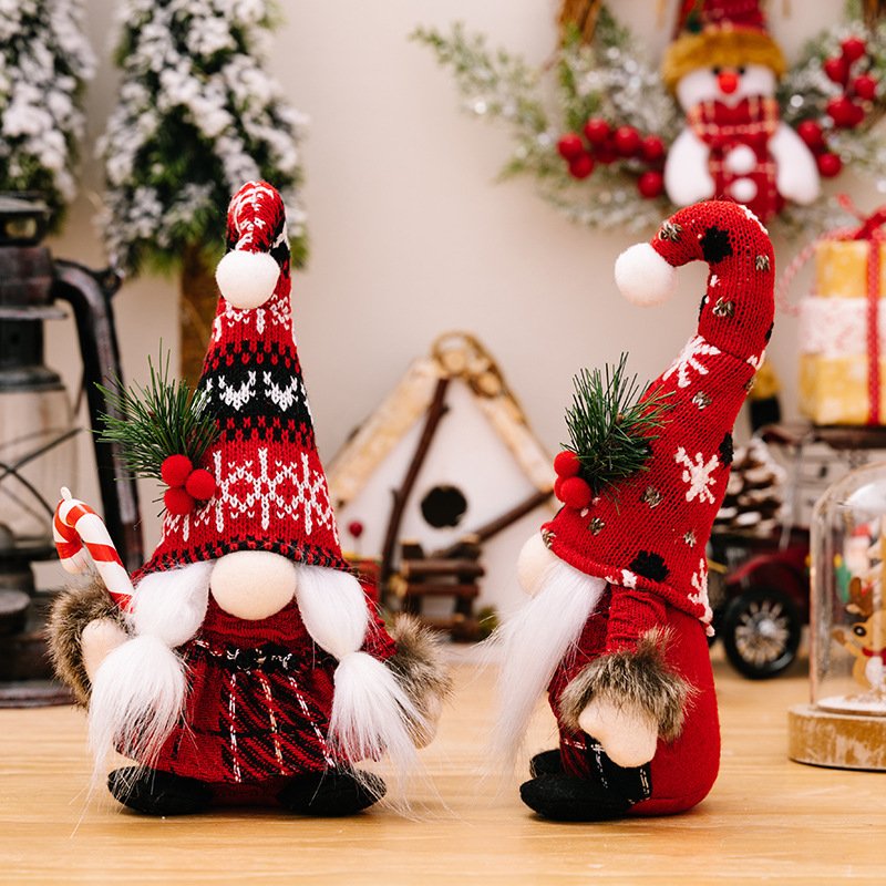 Faceless Light Up Gnomes Plush Figurine Doll Xmas Ornaments Knitted Curved Hat Crutch dwarf vintage Christmas Party Home Decor