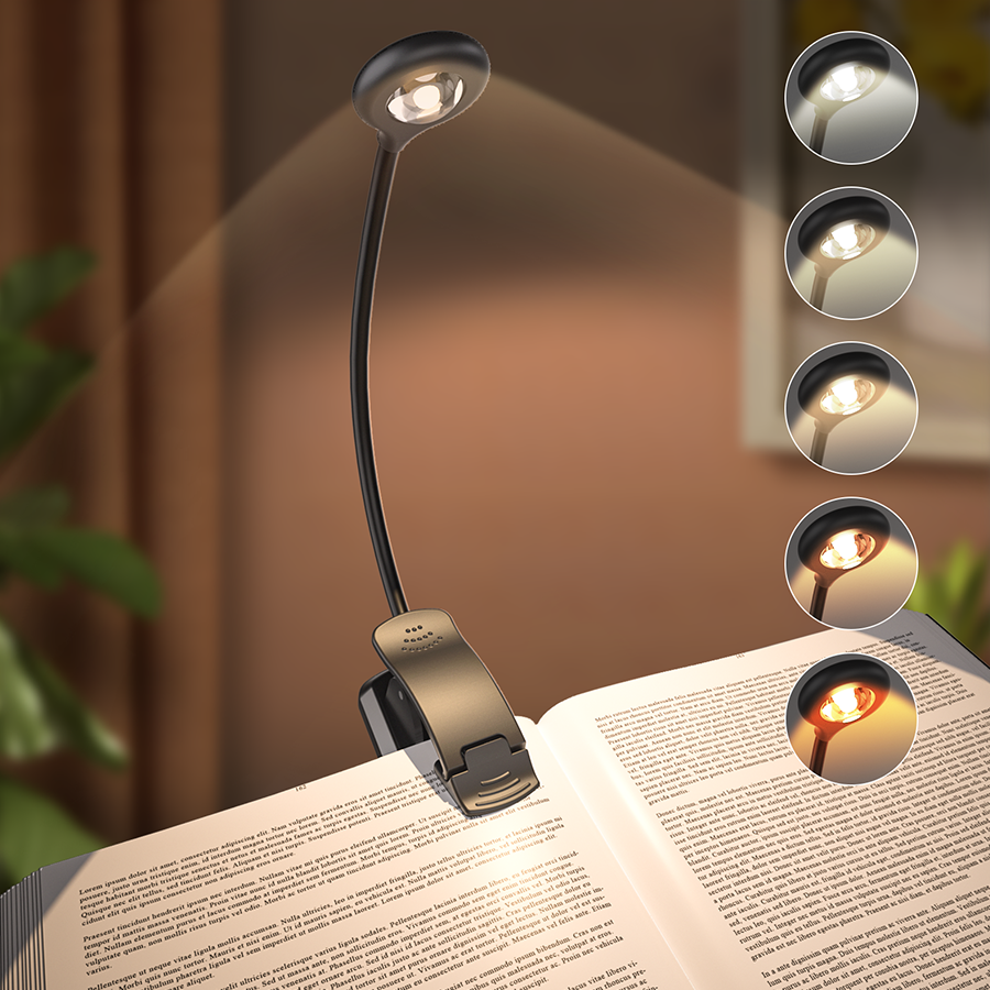 New Designed Flexible Led Rechargeable Book Light Five Color Temperature Dimming Book Light
