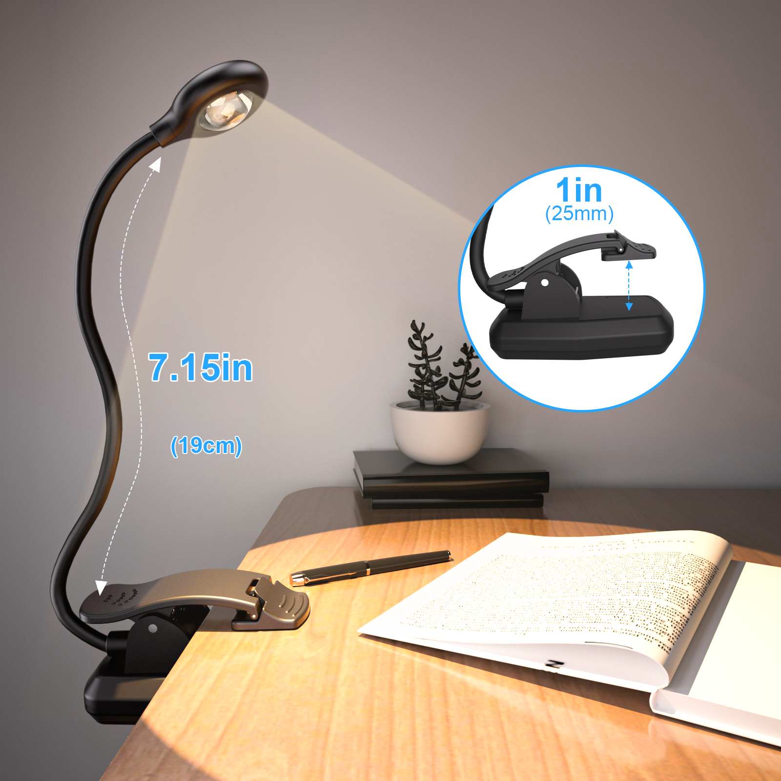 New Designed Flexible Led Rechargeable Book Light Five Color Temperature Dimming Book Light