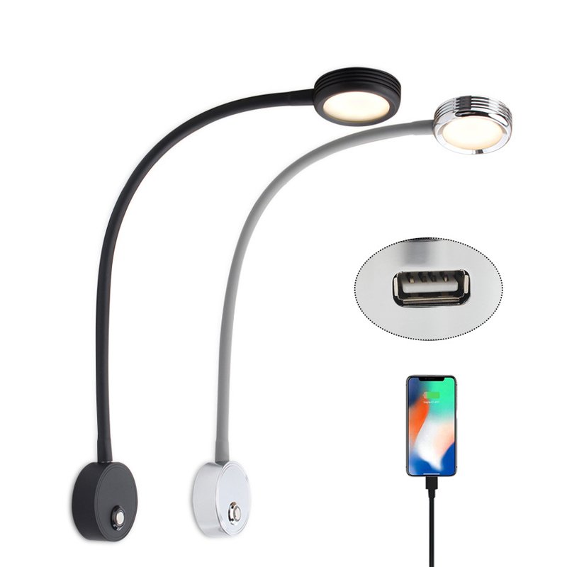 LED RV reading lamp 2w bedroom bedside wall lamp reading lamp book lights for home switch control Snake neck