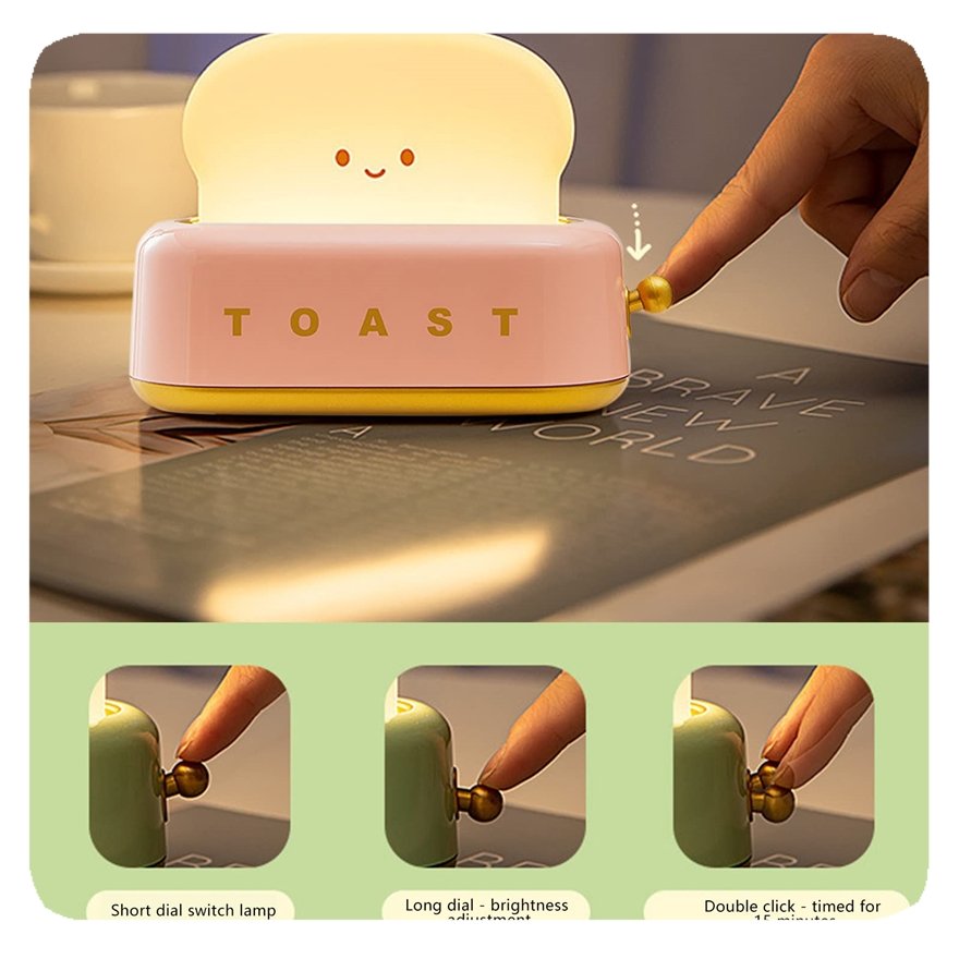 New Toast Inspired Portable Desk Aesthetic Table Lights Retro Style Cute Night Light with Timer Auto Shutoffor Kids Lamp LED 90