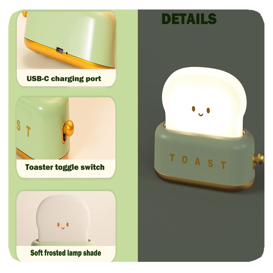 New Toast Inspired Portable Desk Aesthetic Table Lights Retro Style Cute Night Light with Timer Auto Shutoffor Kids Lamp LED 90