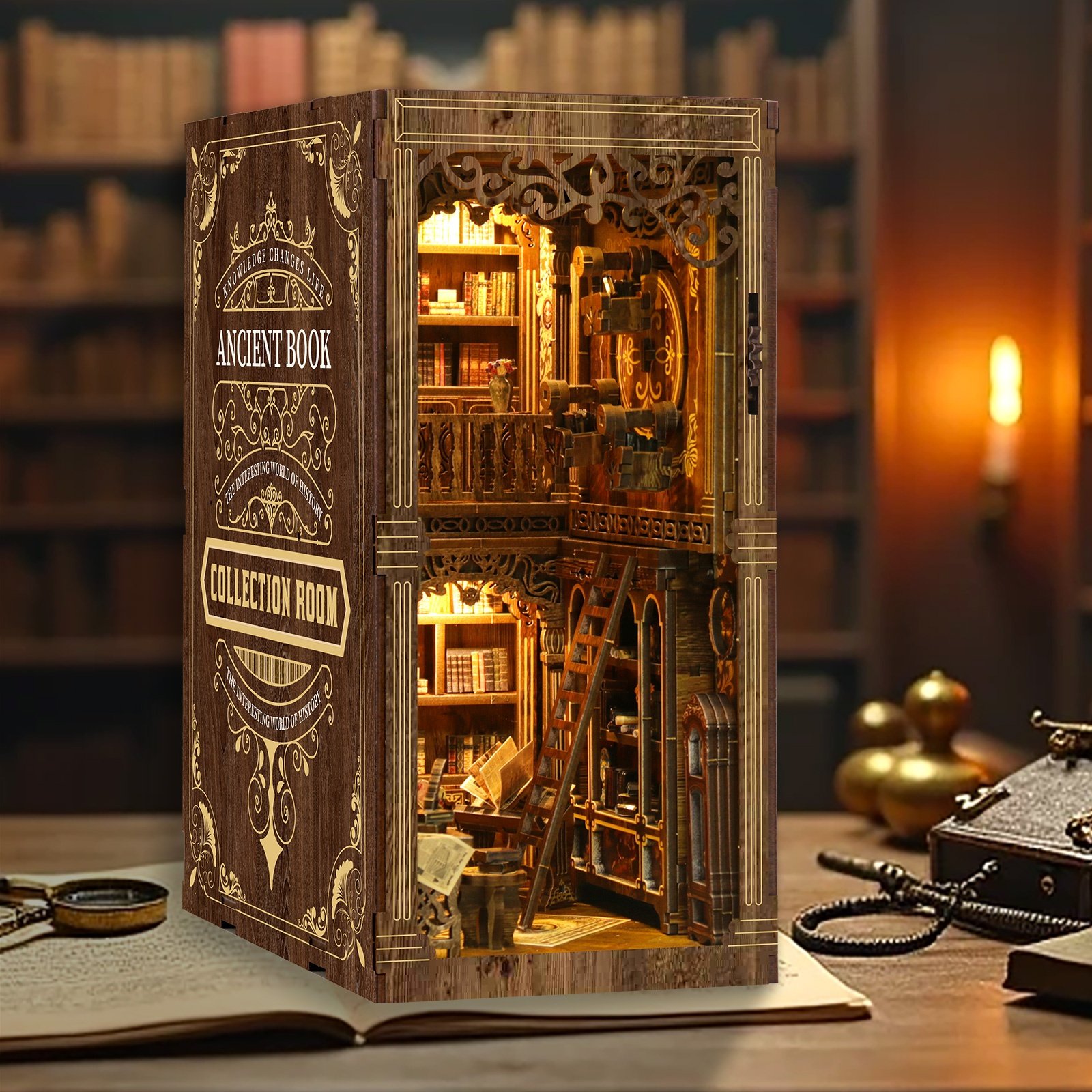 New style Antique book collection room story wooden DIY book nook kit library house book nook miniature