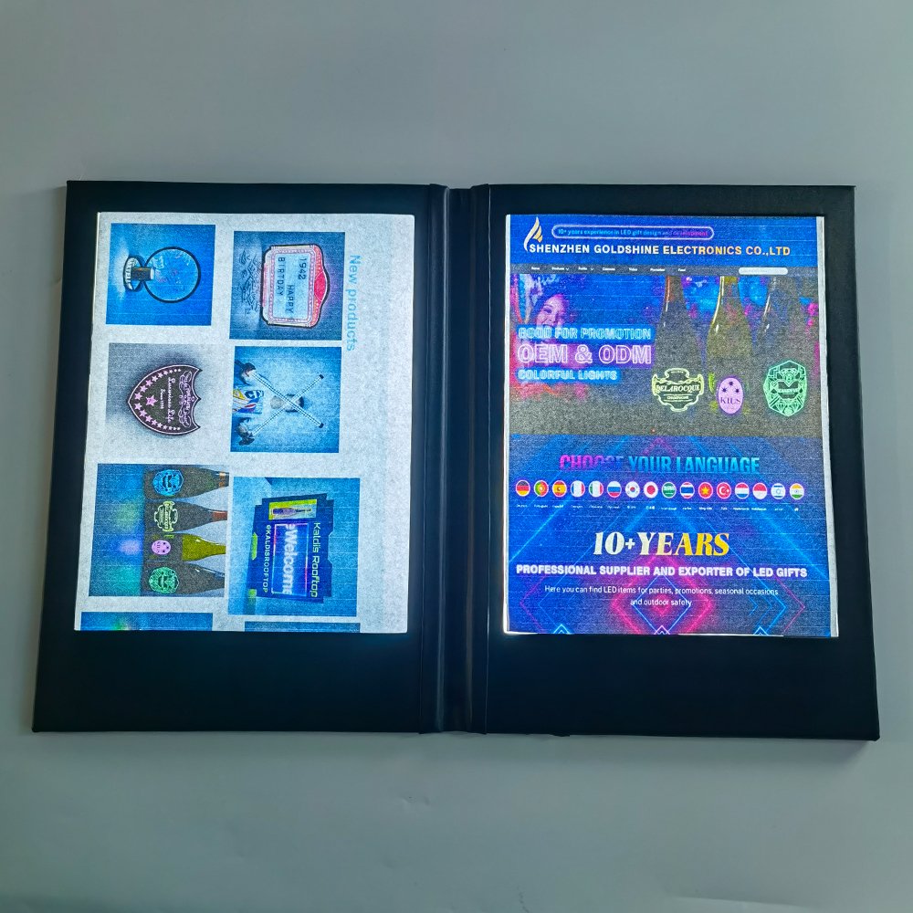 Rechargeable Waterproof Led Light Wine Beverage Menu 2 Panel 2 View Menu Display Illuminated Led Backlit Restaurant Menu Board