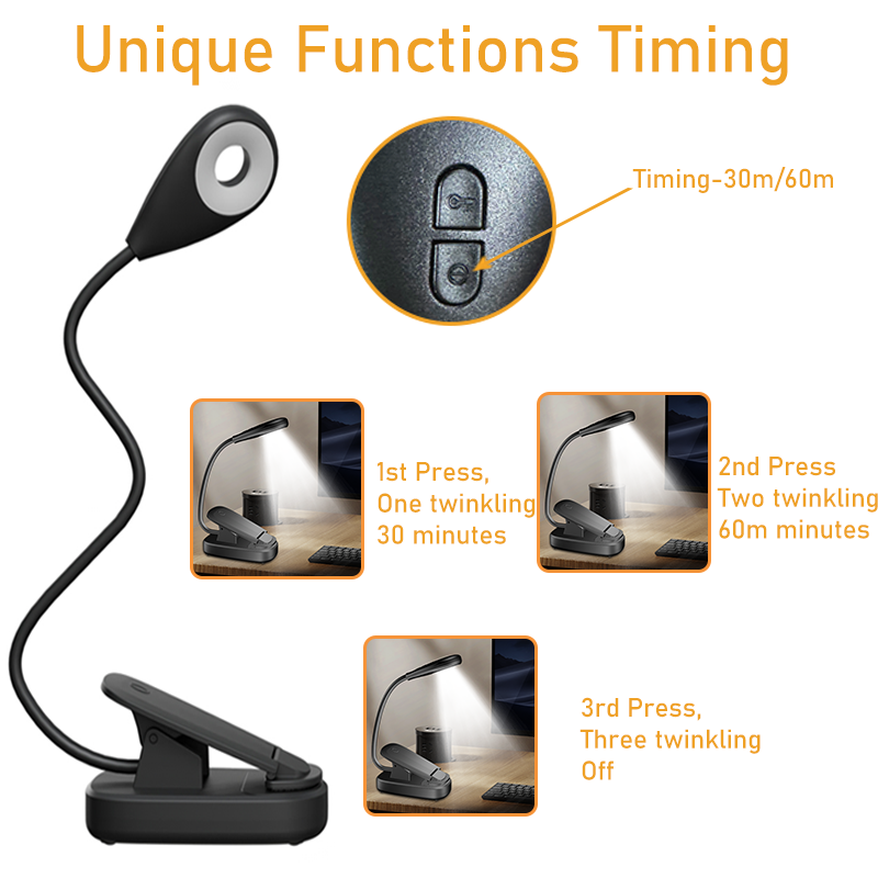 3 Colors Book light Round Dimmable Clip 12 LED Reading Book Lamp