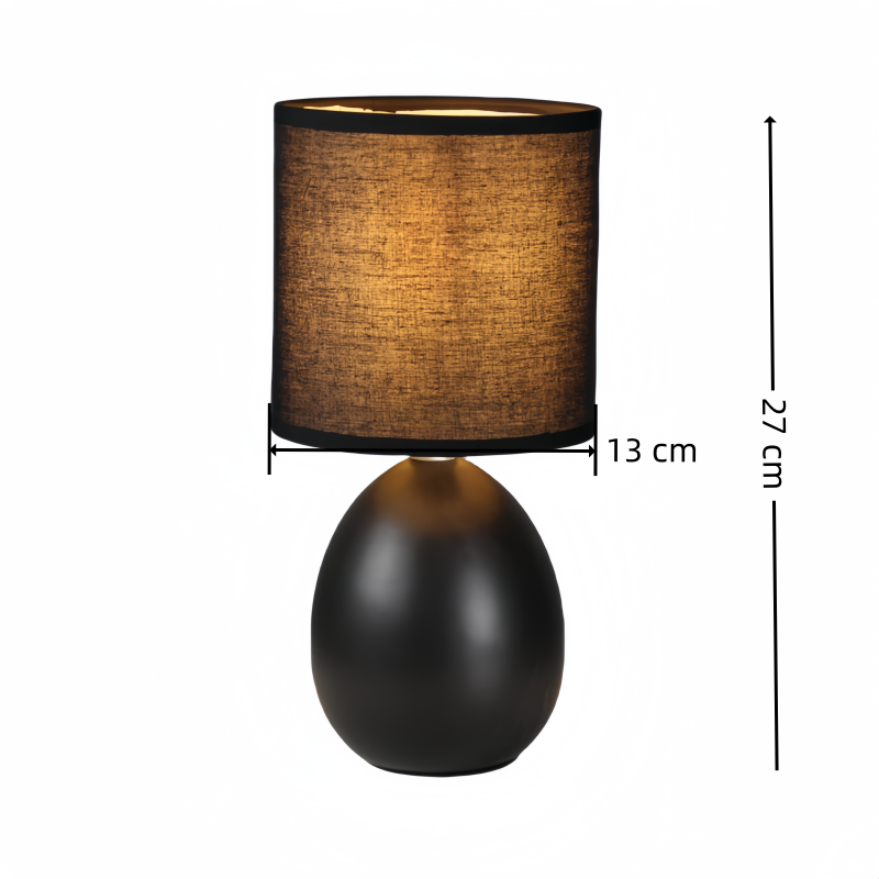 Customized little standard book light black egg ceramic base with Hand Crafted Fabric Lampshade bedroom lamps for home