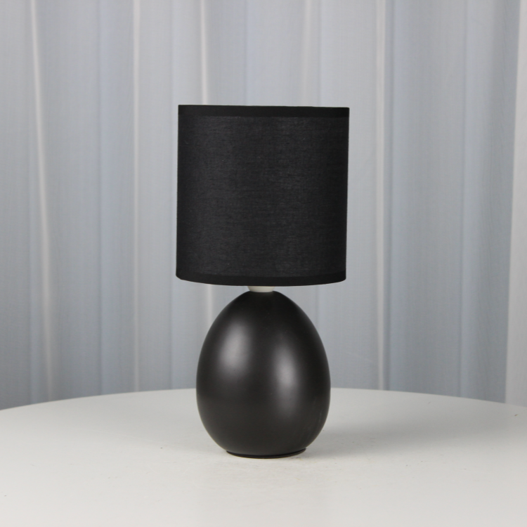 Customized little standard book light black egg ceramic base with Hand Crafted Fabric Lampshade bedroom lamps for home