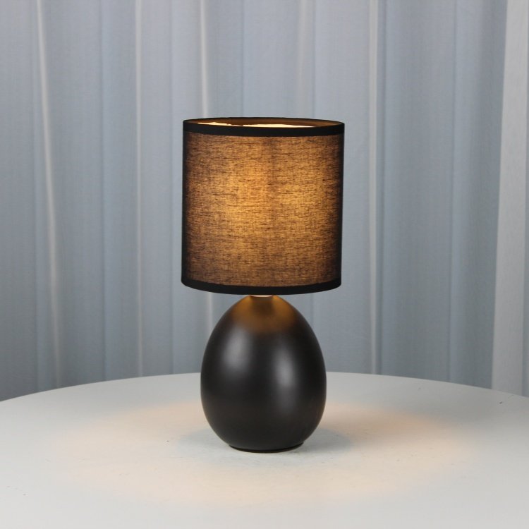 Customized little standard book light black egg ceramic base with Hand Crafted Fabric Lampshade bedroom lamps for home