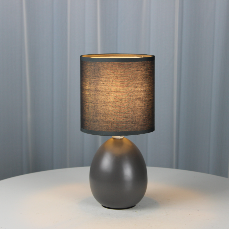 Customized little standard book light black egg ceramic base with Hand Crafted Fabric Lampshade bedroom lamps for home