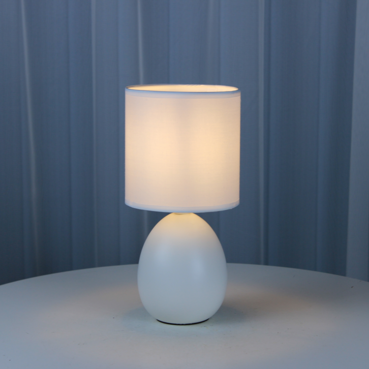 Customized little standard book light black egg ceramic base with Hand Crafted Fabric Lampshade bedroom lamps for home