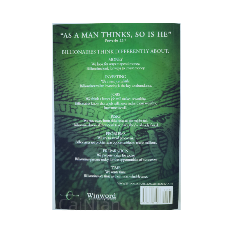 Hot Selling Novel Printing Paperback Think Like A Billionaire Become A Billionaire Scot Anderson English Novel Books
