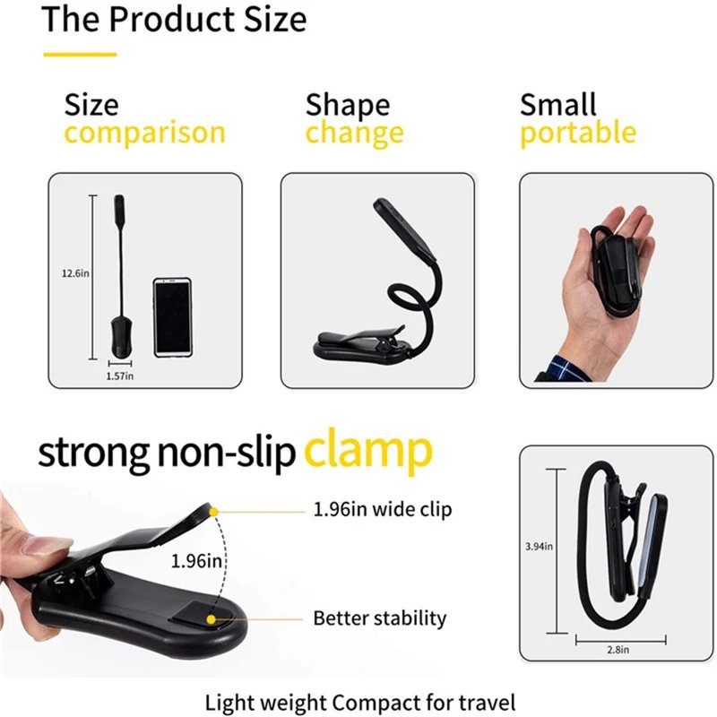 Rechargeable Book Light 7 LED Reading Light with 3-Level Warm Cool White Daylight Flexible Easy Clip Night Reading Lamp in Bed