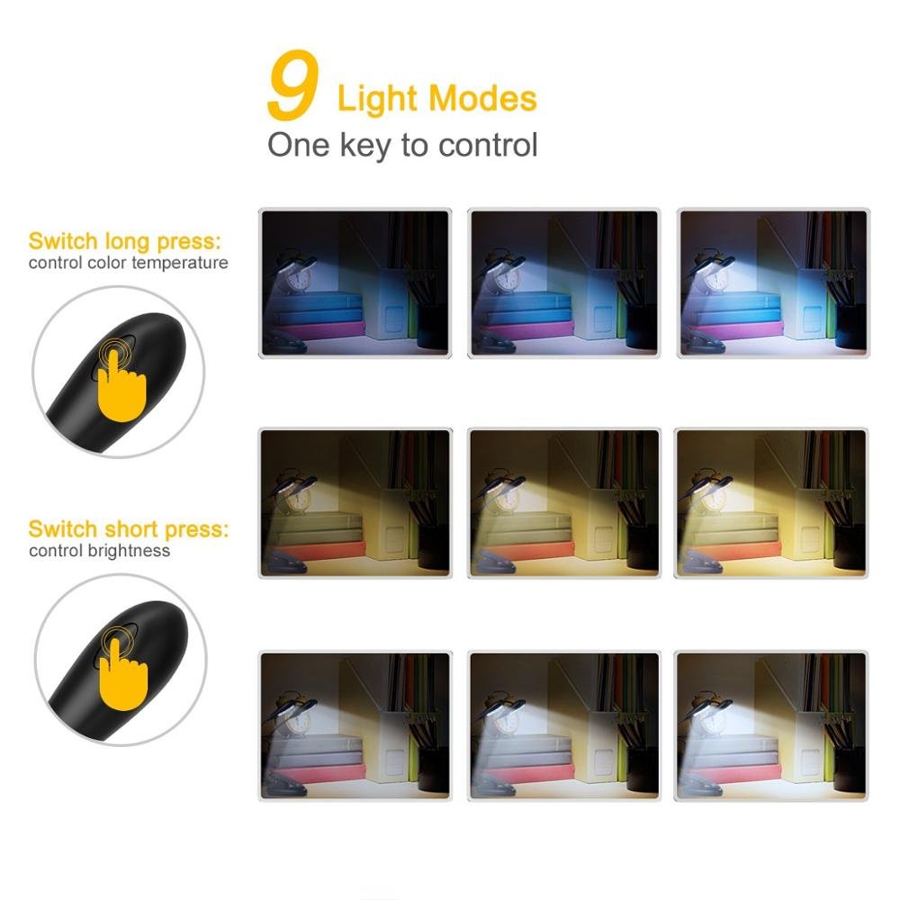 Reading Light 14 LED USB Rechargeable and Eye-Care Book Light, Flexible Clip Reading Lamp in Bed Music Stand Light Night